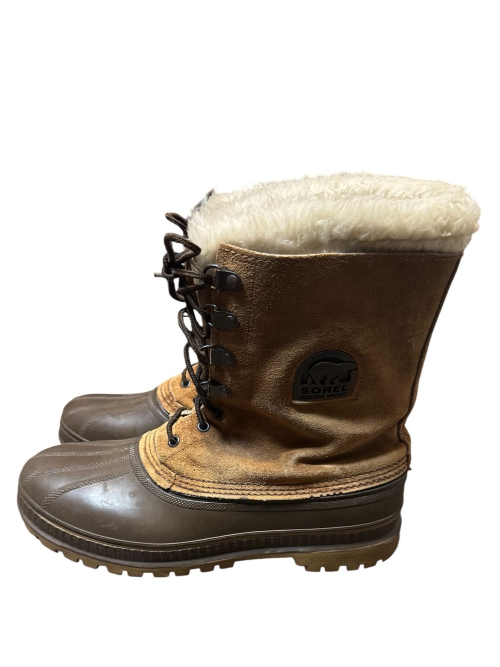 Sorel Brown and Cream Lace-Up Waterproof Winter Boots Men’s Size 10